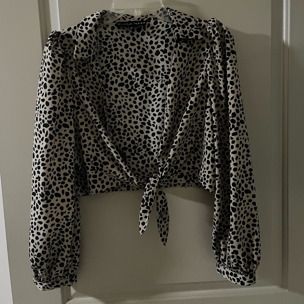 BLUSH MARK cheetah print tie shirt